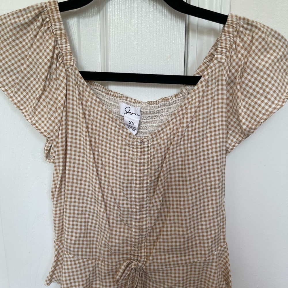 Gingham Checkered Top in Tan by [Brand]